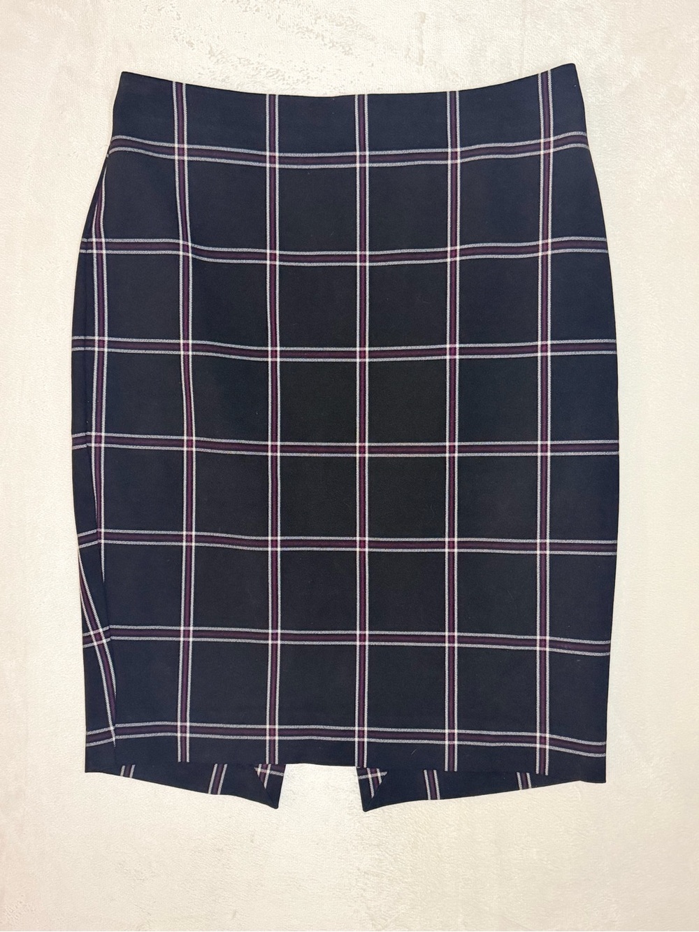 Express Navy Plaid Pencil Skirt with Pink Windowpane